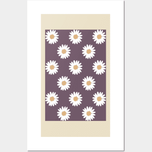 muted mauve purple neutral camel daisy flower floral pattern Posters and Art